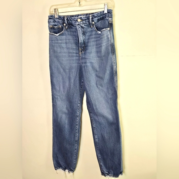 Good American Frayed Hem Straight Leg Elevated Basic Jeans, Size 6/29 - Picture 1 of 4